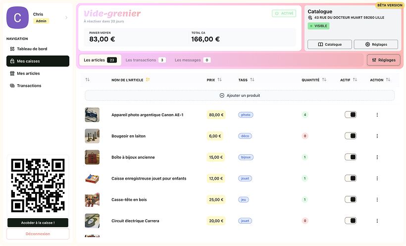 Démonstration application web, Ma caisse de comptoir - Interface desktop